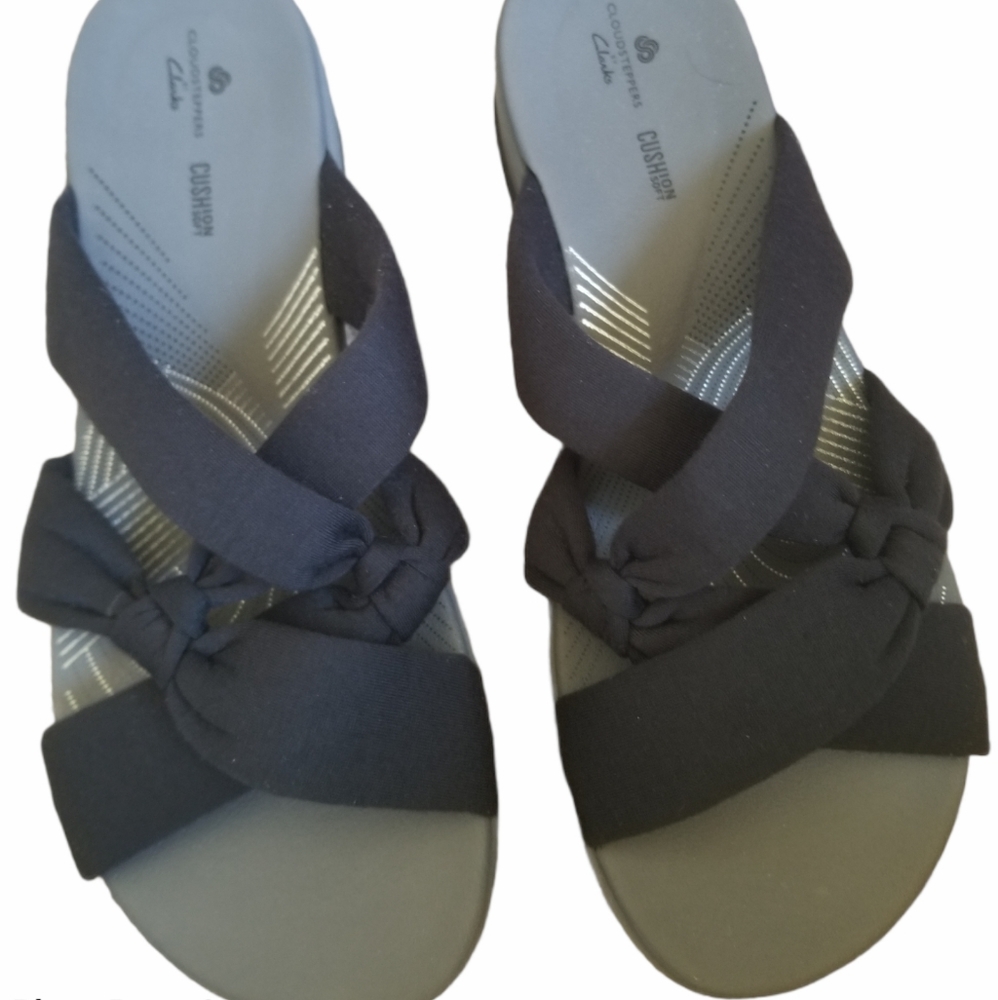 Clark Cloudsteppers Blk Fabric Upper Sandal 8.5